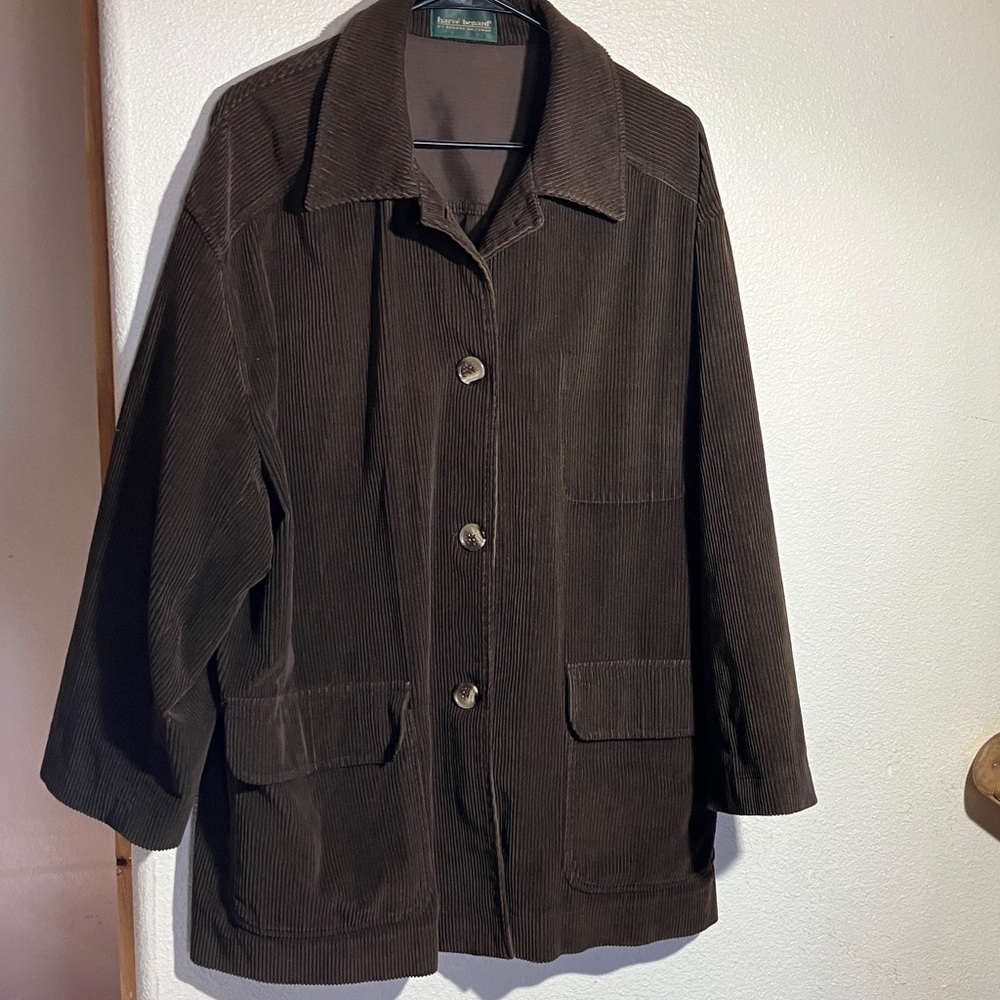 Vtg Harve Benard Chocolate Brown‎ Corduroy Blazer Jacket Shirt Buttons & Pockets